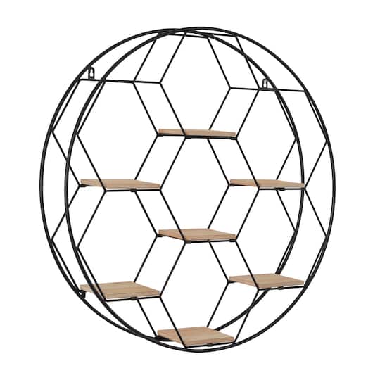 Black Metal Round 7 Shelves Wall Shelf 28" x 5" x 28"